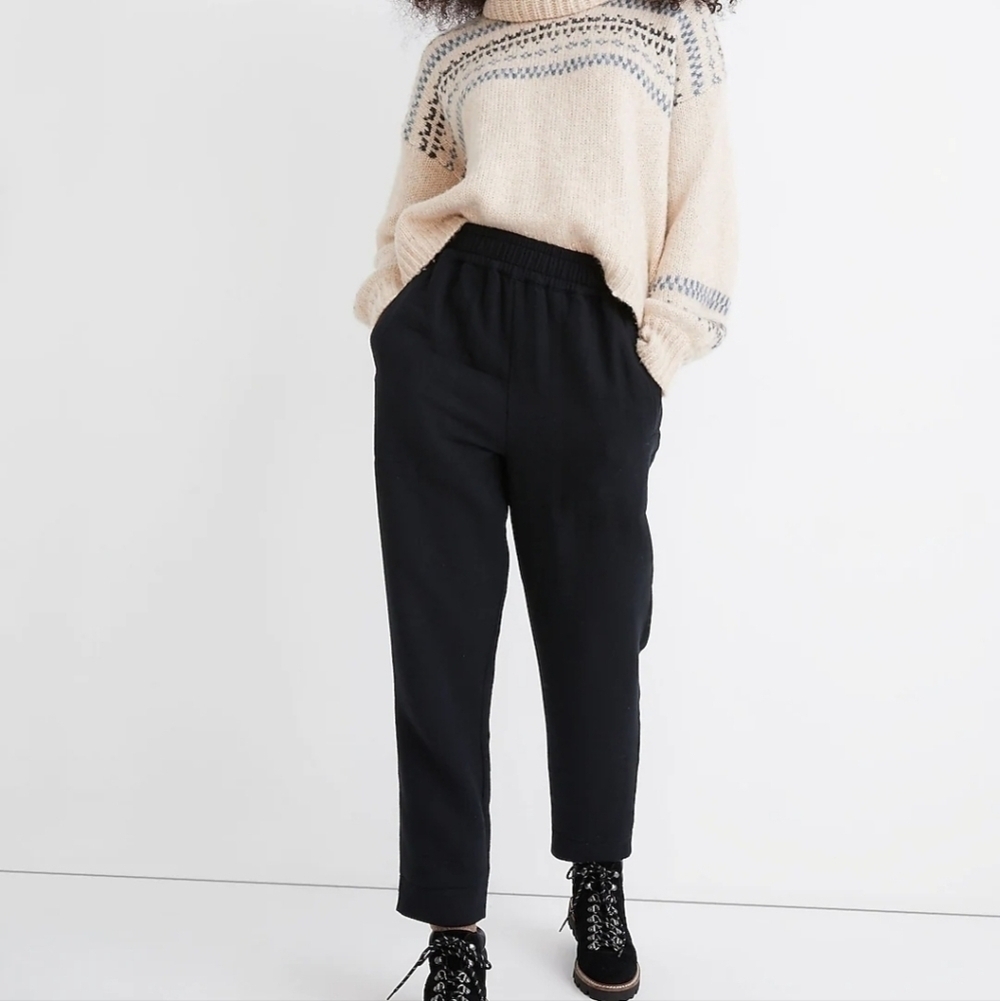 Madewell Black Waffleback Pull-On High-Rise Tapered Pants S